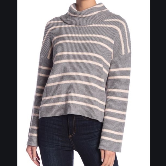 Abound Sweaters - Abound Slouchy Neck Striped Grey and Pink Sweater